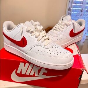 Nike Men's White Sneakers with Red Accents